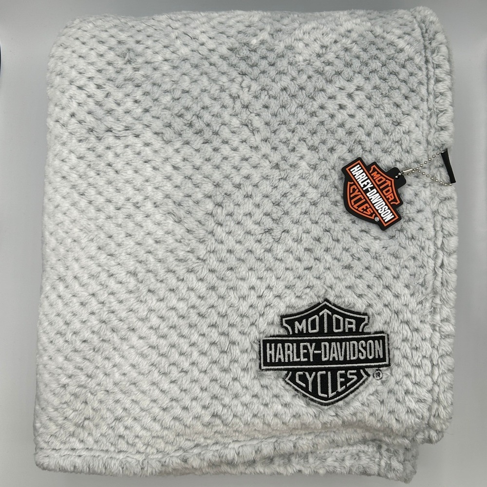 Harley-Davidson Cycles Gray Plush Throw Blanket Logo Embroidered 60" x 50" NEW